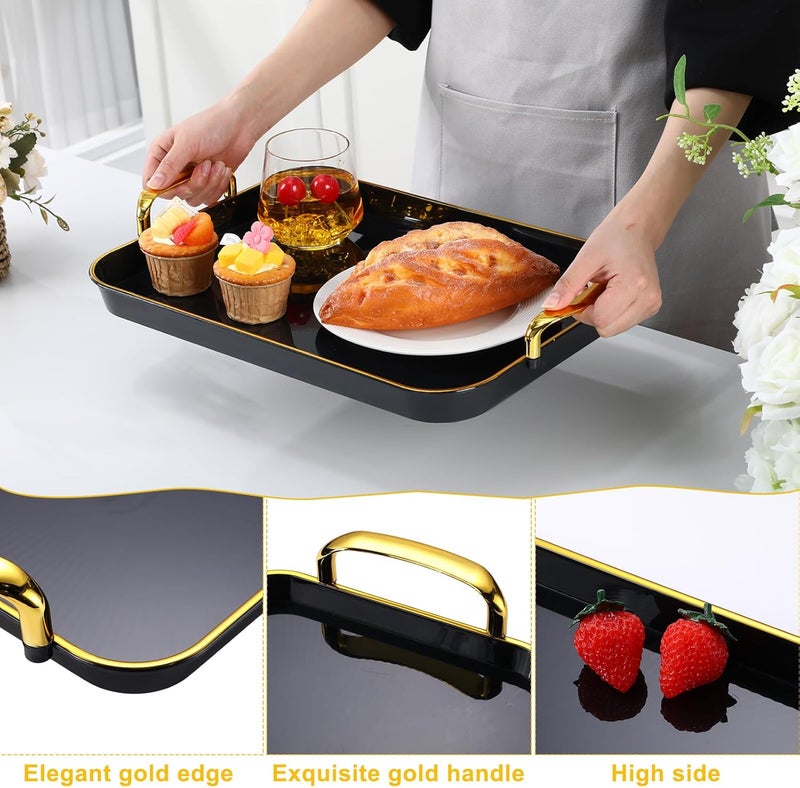 Rtteri طقم Rtteri من 6 صواني تقديم مع مقابض 1831673148 بوصة صينية تقديم مستطيلة كبيرة قابلة لإعادة الاستخدام للحفلات وعشاء الزفاف ديكور بمقابض ذهبية سوداء - Image 3