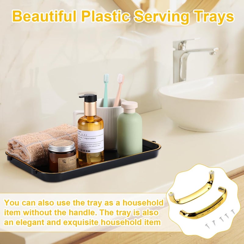 Rtteri طقم Rtteri من 6 صواني تقديم مع مقابض 1831673148 بوصة صينية تقديم مستطيلة كبيرة قابلة لإعادة الاستخدام للحفلات وعشاء الزفاف ديكور بمقابض ذهبية سوداء - Image 5