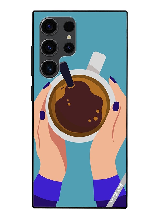 VR CREATIVE Protective Case Cover For Samsung Galaxy S24 Ultra Female Hands Holding Cup Of Coffee Design Multicolour - Image 1