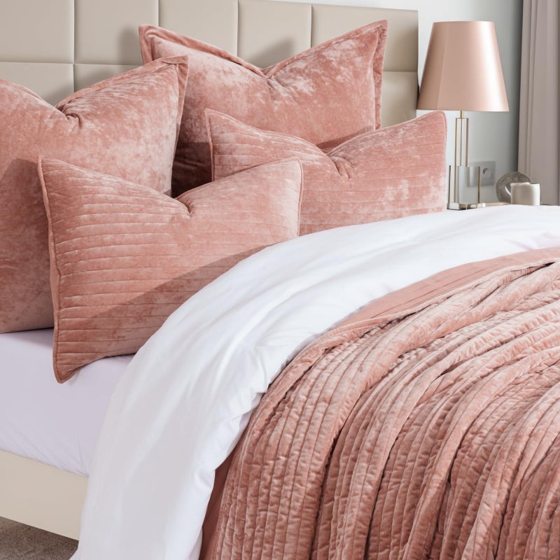 EVERGRACE Velvet Quilt Set Queen Size, Luxurious Soft Striped Channel Bedding Set, Lightweight Velvet Comforter for All Season, Oversized Bedspread Coverlet with 2 Matching Shams, Pink Clay - Image 4