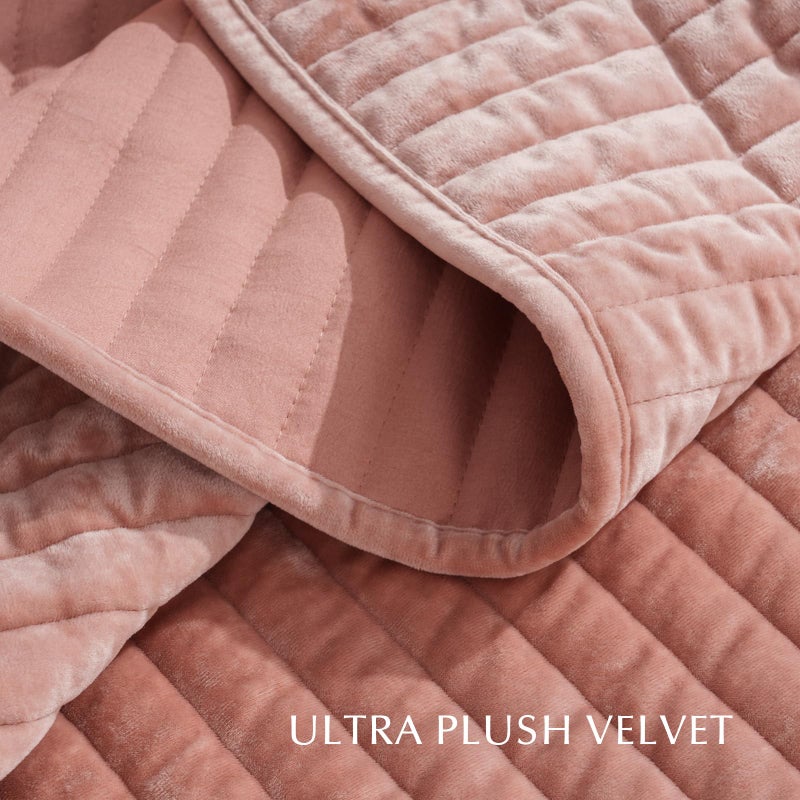 EVERGRACE Velvet Quilt Set Queen Size, Luxurious Soft Striped Channel Bedding Set, Lightweight Velvet Comforter for All Season, Oversized Bedspread Coverlet with 2 Matching Shams, Pink Clay - Image 5