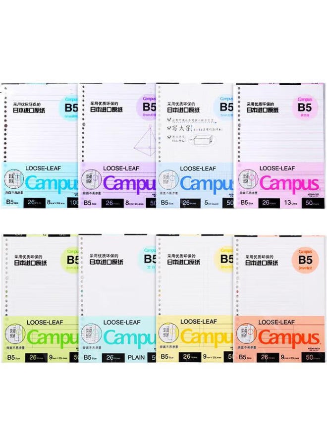 Kokuyo B5 Loose-Leaf Paper, Campus Refill Notebook Paper, 9Mm 25-Line Grid, 50 Sheets/Book, 4 Books, Wcn-Cll1517 - Image 3