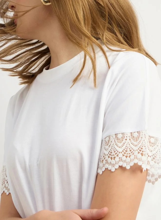 Styli Lace Insert Round Neck Boxy Fit T-Shirt