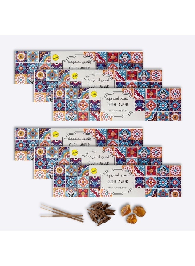 Sree Vani Sreevani Premium Oudh Amber Incense Sticks (Pack of 6) – Natural Oud Amber, Long-Lasting 23cm Sticks, 50g Each  – Luxury Arabic Home & Office Agarbatti - Image 1