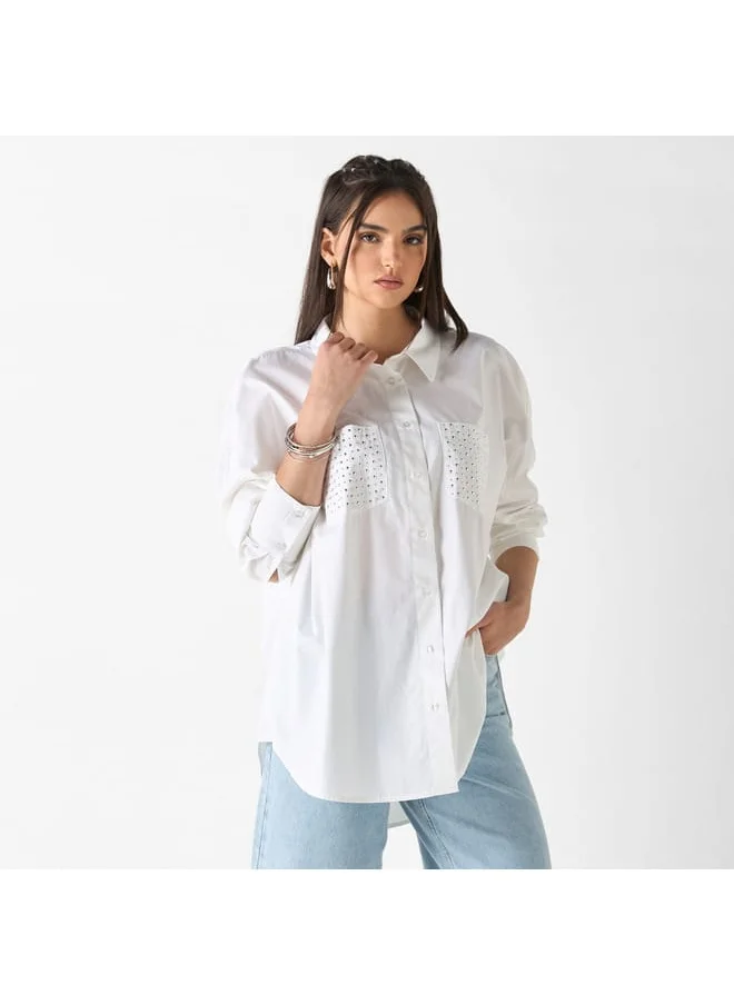 لي كوبر قميص بأكمام طويلة وجيوب وتفاصيل مرصعة من لي كوبر