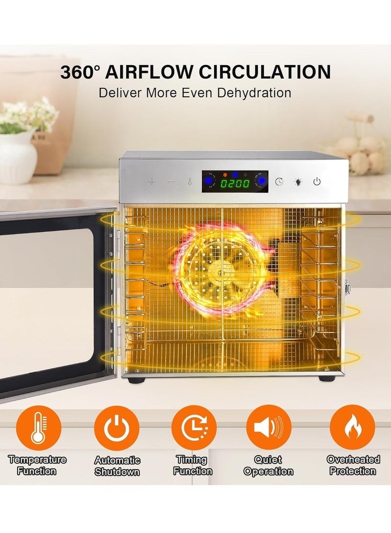 Halamine Food Dehydrator, 8 Stainless Steel Trays Dehydrators for Food and Jerky, Herbs, Fruit, Dehydrator Machine with Digital Timer and Temperature Control, Overheat Protection, Recipe Book Included - Image 3