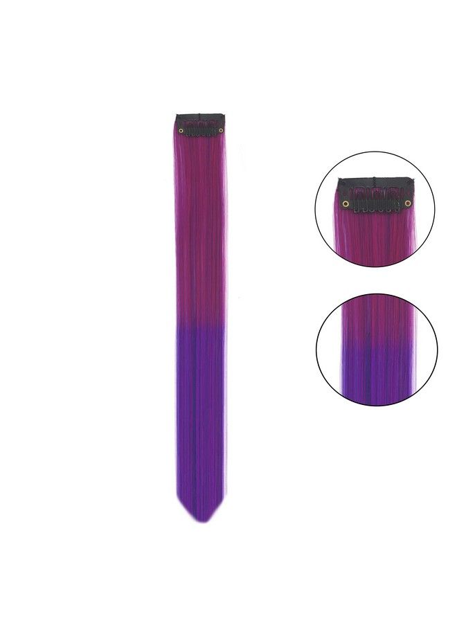 Rapidsflow ® Double Shade Colored Hair Streak/Hair Extensions For Women And Girls Real Hair For Highlighting Set Of 6Pc (Straight Purpleblue) - Image 4