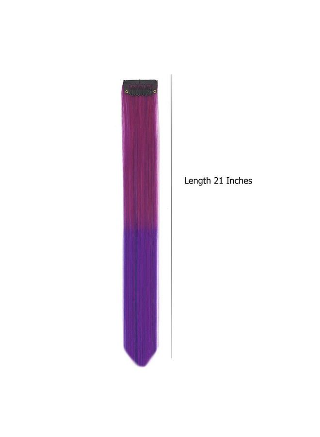 Rapidsflow ® Double Shade Colored Hair Streak/Hair Extensions For Women And Girls Real Hair For Highlighting Set Of 6Pc (Straight Purpleblue) - Image 3