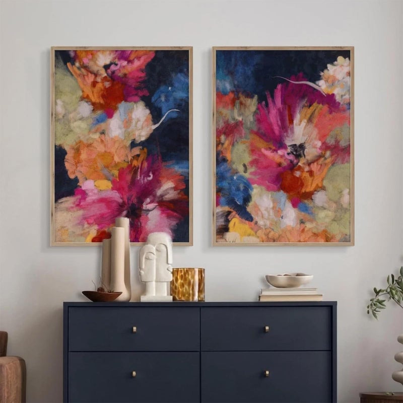Youillne Colorful Abstract Wall Art Decor Modern Flower Canvas Wall Art Abstract Floral Pictures Painting Modern Colorful Artwork Posters Abstract Prints for Living Room Bedroom 12x16 Inch Unframed Set of 2 - Image 4