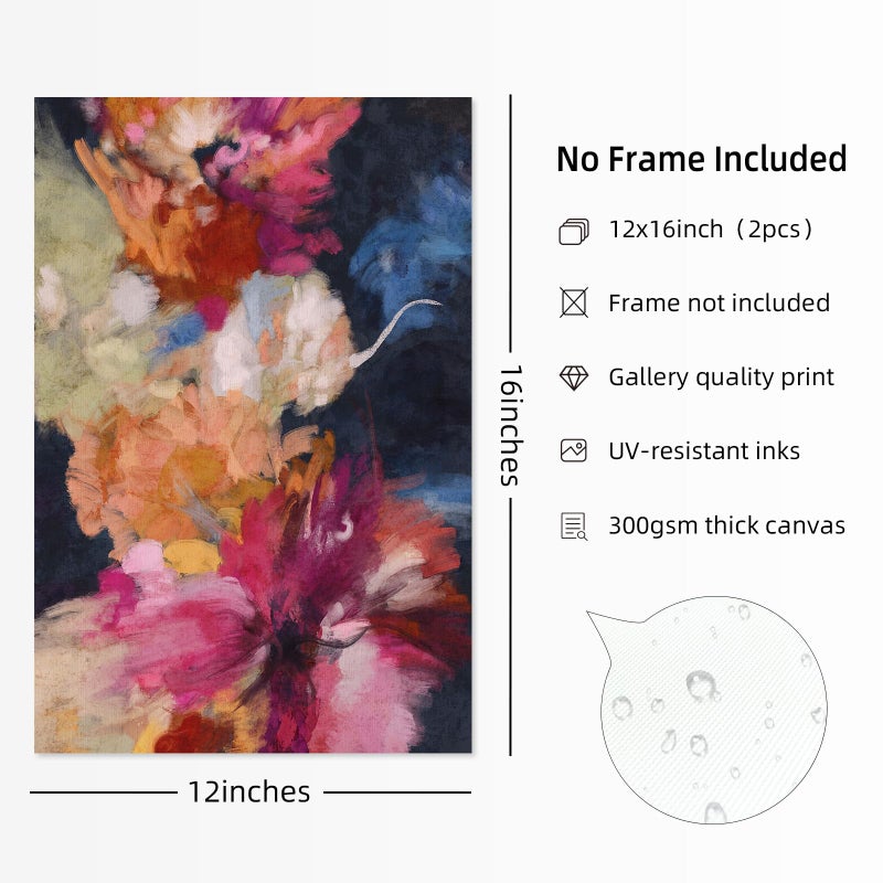 Youillne Colorful Abstract Wall Art Decor Modern Flower Canvas Wall Art Abstract Floral Pictures Painting Modern Colorful Artwork Posters Abstract Prints for Living Room Bedroom 12x16 Inch Unframed Set of 2 - Image 2