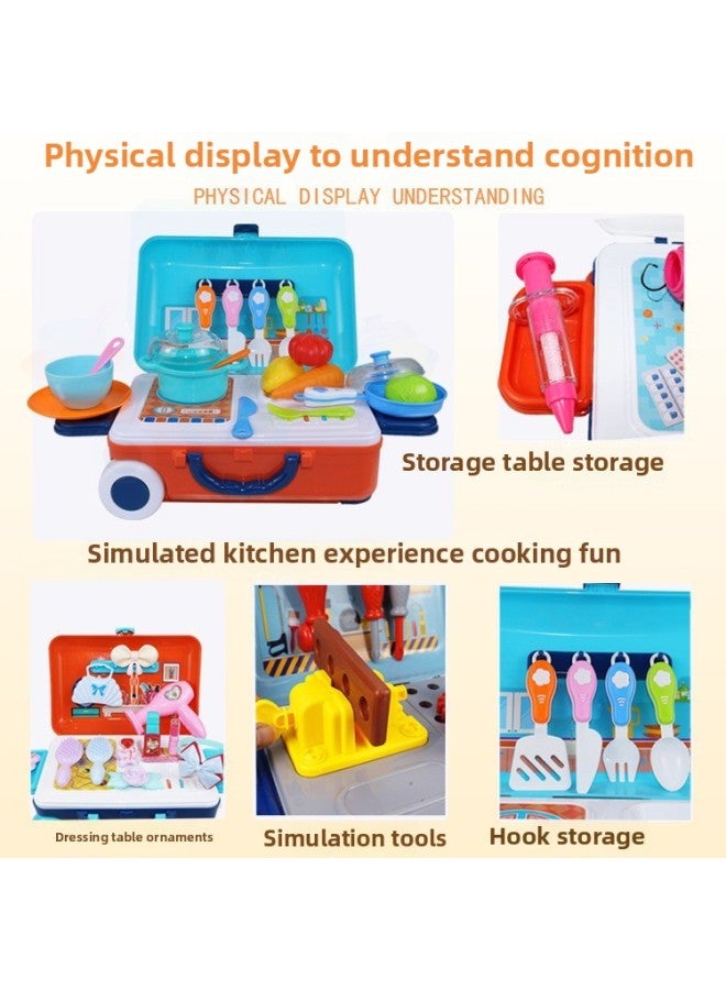 Children's Play Toy Portable Storage Box Simulation Kitchen Kitchenware Set Boys And Girls Large Beauty Makeup-Color:Beauty Dual-purpose Storage Box - Image 3