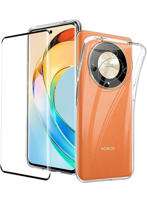 Case Compatible with Honor Magic 6 Lite 5G + 1 Pack Screen Protector, Soft Silicone [Anti-Shock] Protective Case, Ultra Thin [Anti-Scratch] Clear TPU Case for Honor Magic6 Lite