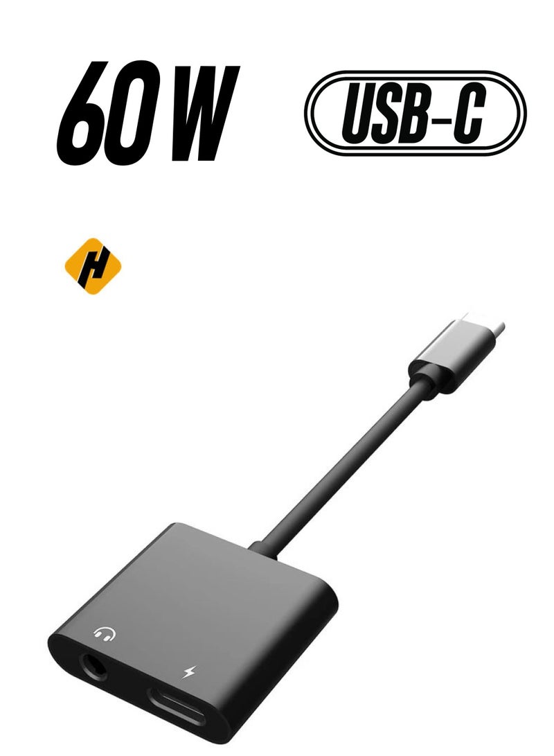 HuHa USB C to 3.5mm Headphone Adapter,60W Fast Charge,Type C Audio Jack Earphone Aux Converter,Work for iPad Pro/Air 4 - Image 1