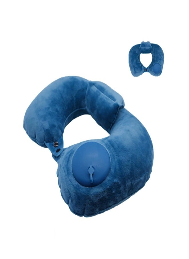 Litcat Inflatable Travel Neck Pillow, Soft Velvet Inflatable Neck Pillow,Press to Inflate Traveling Pillow for Airplane,Traveling, Train, Car, Office, Suit for Adults Sleeping - Deep Blue - Image 1