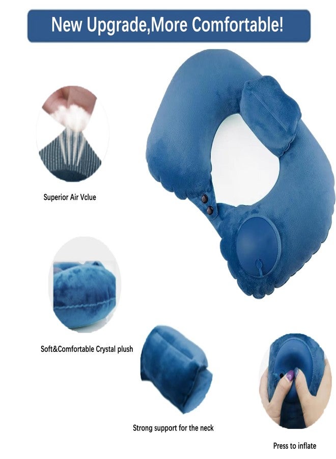Litcat Inflatable Travel Neck Pillow, Soft Velvet Inflatable Neck Pillow,Press to Inflate Traveling Pillow for Airplane,Traveling, Train, Car, Office, Suit for Adults Sleeping - Deep Blue - Image 4