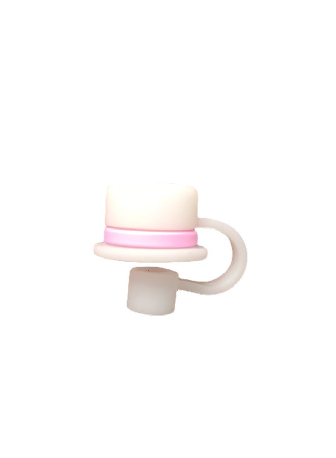 Cartoon Soft Silicone Dustproof Straw Cap Straw Plug Glass Cup Accessories 8mm Diameter-Color:Pink Edge White Hat-Specifications:1 Bag (without Straw) - Image 1