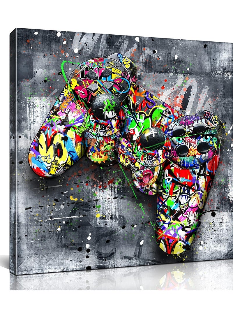 مؤسسة فكرة اليوم لوحة فنية جدارية من قماش الجرافيتي لغرفة النوم - لوحة فنية جدارية للألعاب للأولاد المراهقين - لوحة تجريدية من فن البوب ​​لتزيين الحائط المنزلي الحديث جاهزة للتعليق مقاس 14 × 14 بوصة - Image 1