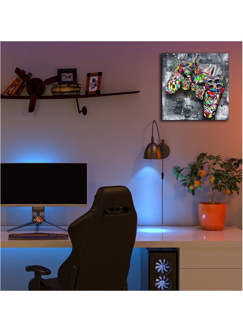 مؤسسة فكرة اليوم لوحة فنية جدارية من قماش الجرافيتي لغرفة النوم - لوحة فنية جدارية للألعاب للأولاد المراهقين - لوحة تجريدية من فن البوب ​​لتزيين الحائط المنزلي الحديث جاهزة للتعليق مقاس 14 × 14 بوصة - Image 2