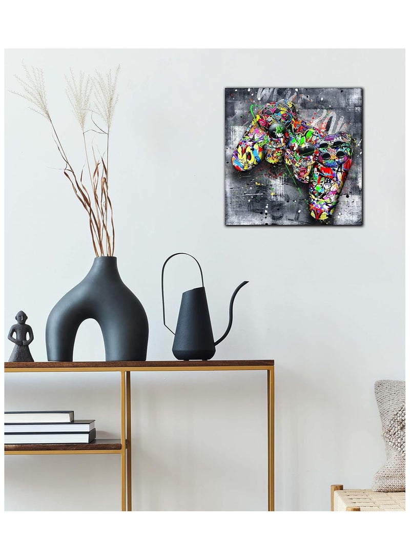 مؤسسة فكرة اليوم لوحة فنية جدارية من قماش الجرافيتي لغرفة النوم - لوحة فنية جدارية للألعاب للأولاد المراهقين - لوحة تجريدية من فن البوب ​​لتزيين الحائط المنزلي الحديث جاهزة للتعليق مقاس 14 × 14 بوصة - Image 4