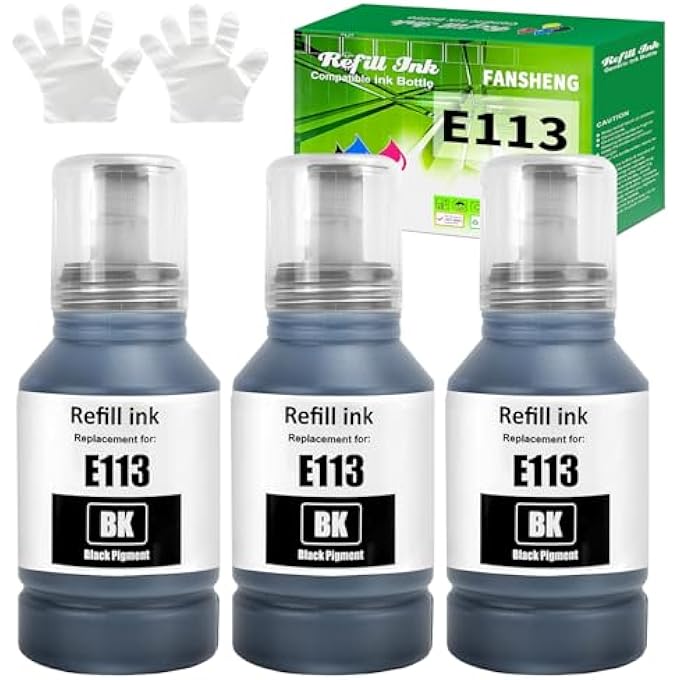 113 INK COMPATIBLE WITH EPSON 113 INK REFILL BOTTLES FOR ET-5800 ET-16680 ET-16150 ET-16600 ET-16650 ET-15000 ET-5100 ET-5150 ET-5160 ET-5170 ET-5800 PRO ET-5800 (BLACK X 3) - Image 2
