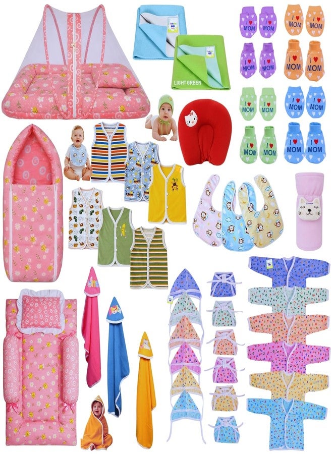 Toddylon Newborn Baby Essentials Kit 46 Items Combo Set | Baby Kit for New Born 0–6 Months | Hospital Bag & Newborn Bedding Clothing Set (Pink) - Image 1