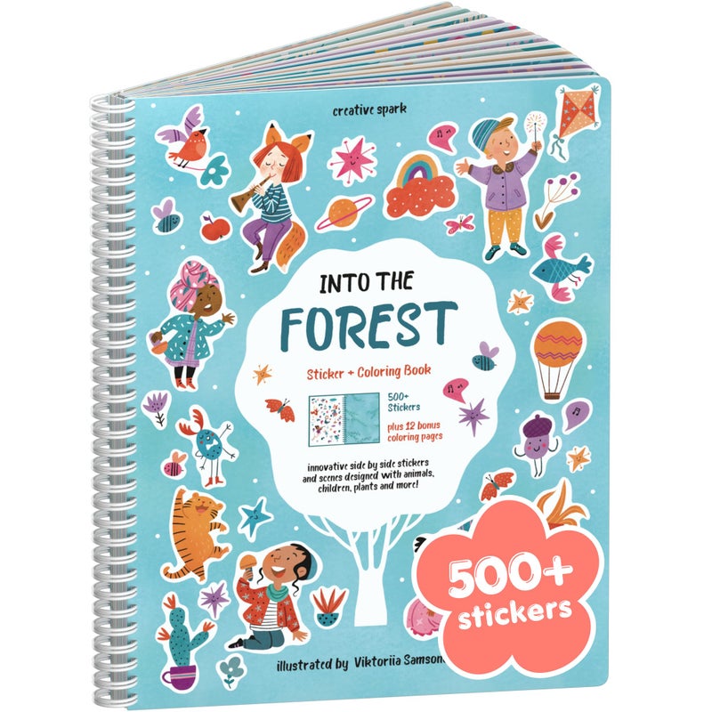 CUPKIN Into The Forest 500 Kids Sticker Book by Cupkin Toddler Airplane Travel Activity Coloring and Sticker Book Road Trip Essentials 12 Coloring Pages 12 Scenes for Ages 28 Years - Image 2