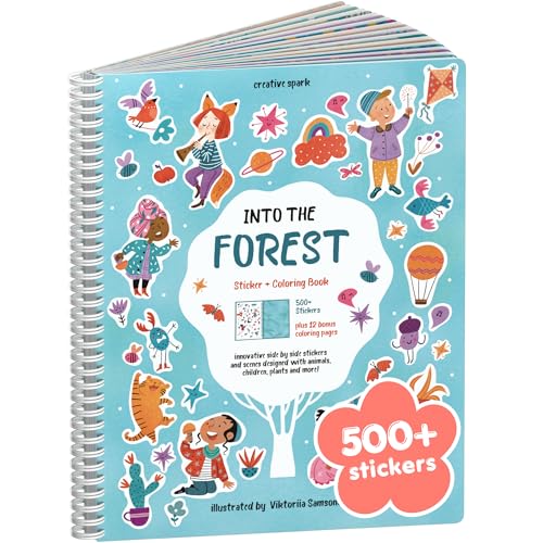 CUPKIN Into The Forest 500 Kids Sticker Book by Cupkin Toddler Airplane Travel Activity Coloring and Sticker Book Road Trip Essentials 12 Coloring Pages 12 Scenes for Ages 28 Years - Image 1
