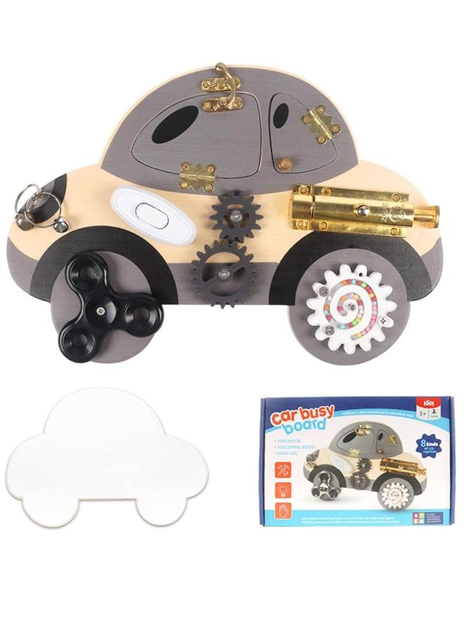 Wooden Busy Board for Toddler, Montessori Activity Playboards with Lock Latches Gear, Children's Early Education Puzzle Unlocking Car, Educational Toys Kids Boys Girls  - Image 1