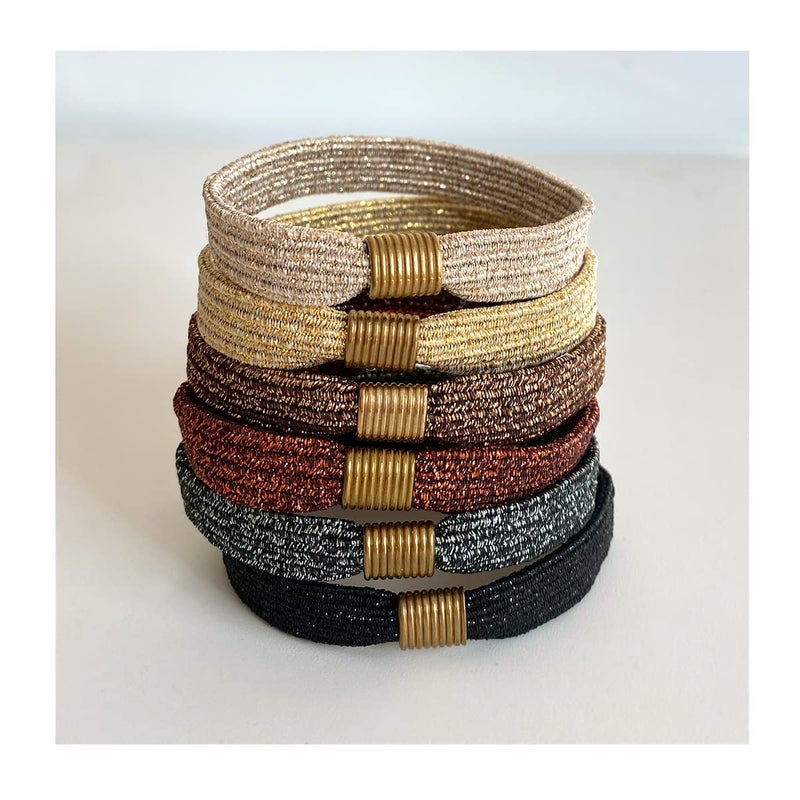 Gold Hair Tie Bracelets for Women 6 Pcs Decorative Hair Ties for Thick Hair Stretch Elastic Ponytail Holders Hair Accessories