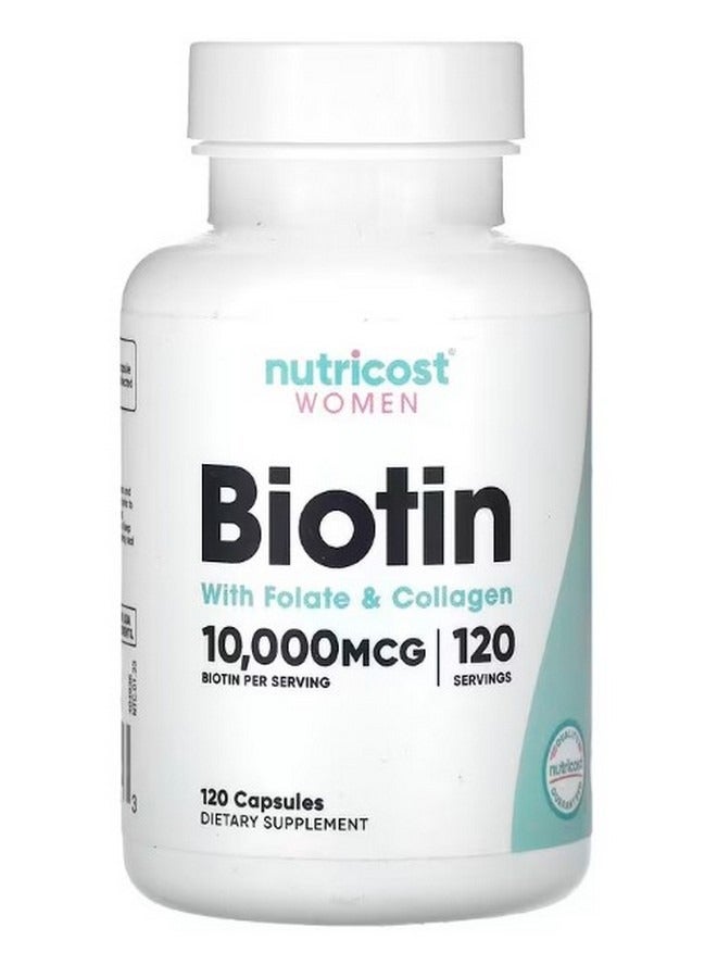 Women Biotin With Folate and Collagen 10000 mcg 120 Capsules - Image 1