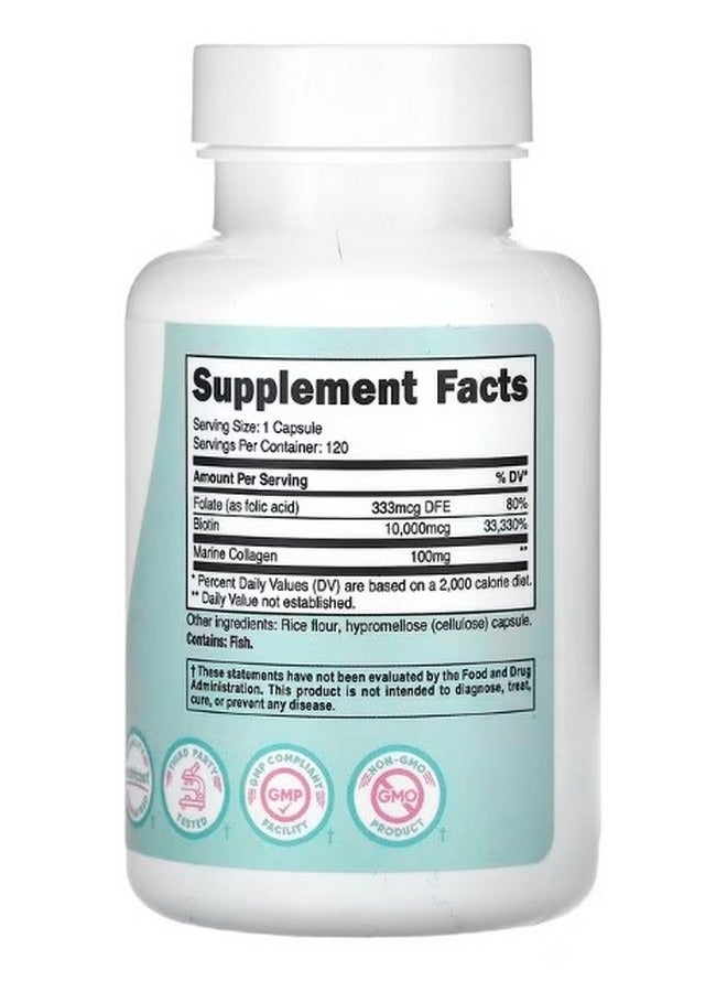 Women Biotin With Folate and Collagen 10000 mcg 120 Capsules - Image 2