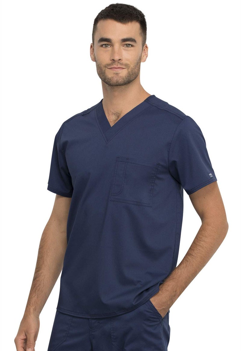Cherokee Scrub Top for Women & Men, V-Neck Tuckable Medical Shirt with 1 Chest Pocket & ID Loop - WW625, L, Navy - Image 4