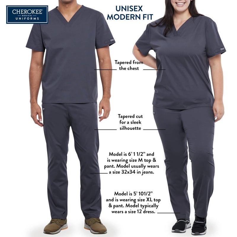 Cherokee Scrub Top for Women & Men, V-Neck Tuckable Medical Shirt with 1 Chest Pocket & ID Loop - WW625, L, Navy - Image 3