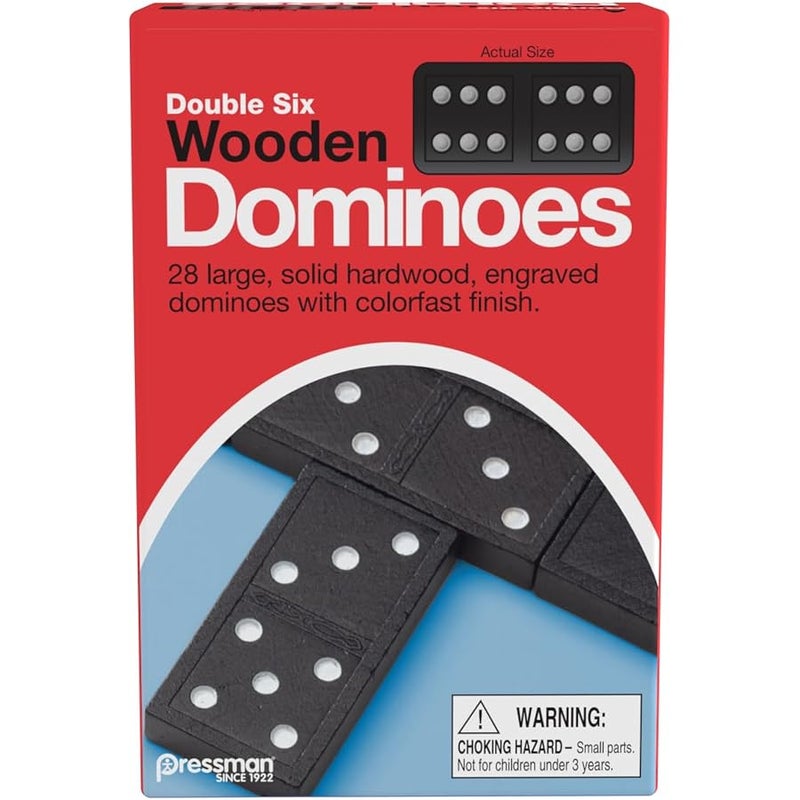 Pressman Toy Double Six Wooden Dominoes, 28 Pieces Wooden Dominoes Six - Image 1