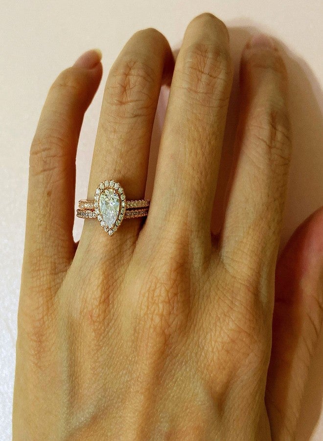 BeFab Classic Bridal Ring Set 0.75 Ct Pear Cut Teardrop Halo Ring Eternity Infinity Band Size 4-9 Half Sizes (Rose Gold, 7) - Image 3