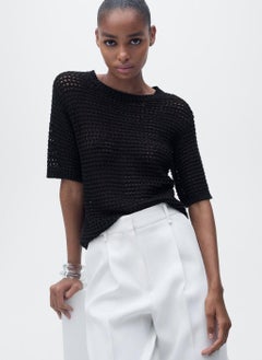 MANGO Short-Sleeved Crochet Sweater  - Image 1