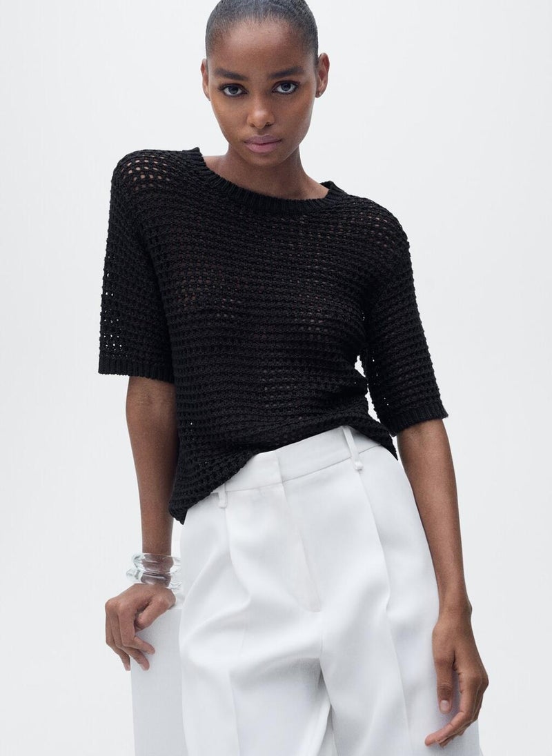 MANGO Short-Sleeved Crochet Sweater  - Image 1