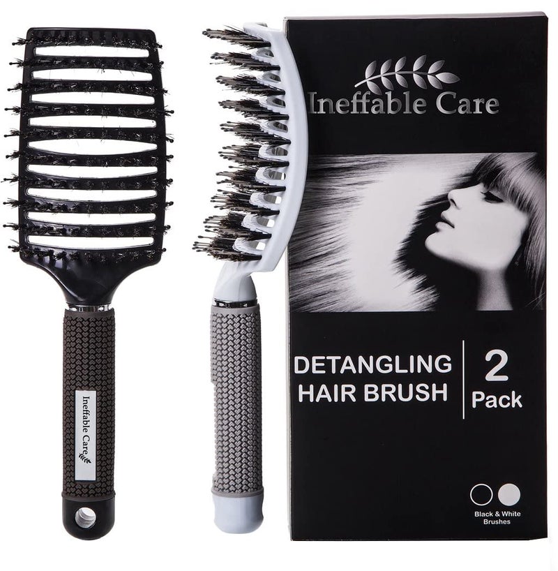 Ineffable Care Boar Bristle Hair Brush set â€“ Curved and Vented for Wet and Dry Detangling Hair Brush for Women Long, Thick, Thin, Curly & Tangled Hair Vent Brush - Stocking Stuffers Gift kit - Image 2