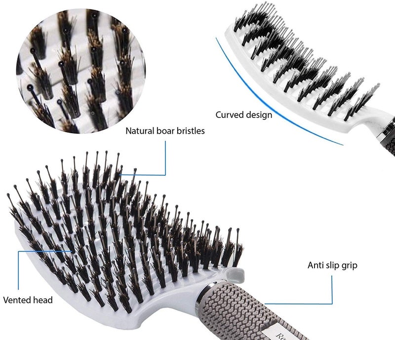 Ineffable Care Boar Bristle Hair Brush set â€“ Curved and Vented for Wet and Dry Detangling Hair Brush for Women Long, Thick, Thin, Curly & Tangled Hair Vent Brush - Stocking Stuffers Gift kit - Image 3