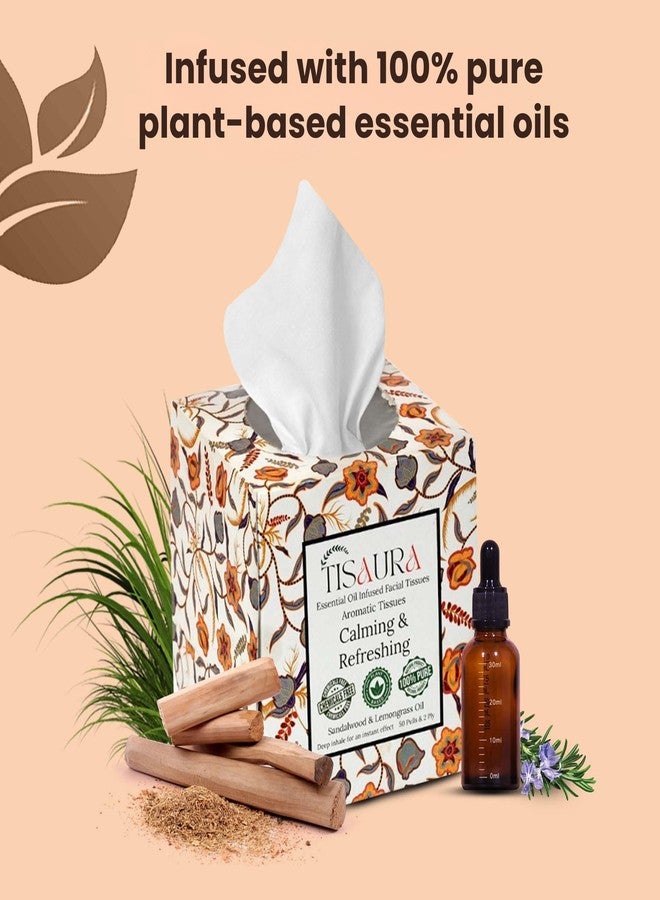 TISAURA Calming & Refreshing Aromatharepy Facial Tissues 50 Pulls (Pack of 4), 400 Sheets, 2 ply, Infused with 100% Infused with Pure Plant Based Essential Oil,Aromatherapy For Daily Stress - Image 3