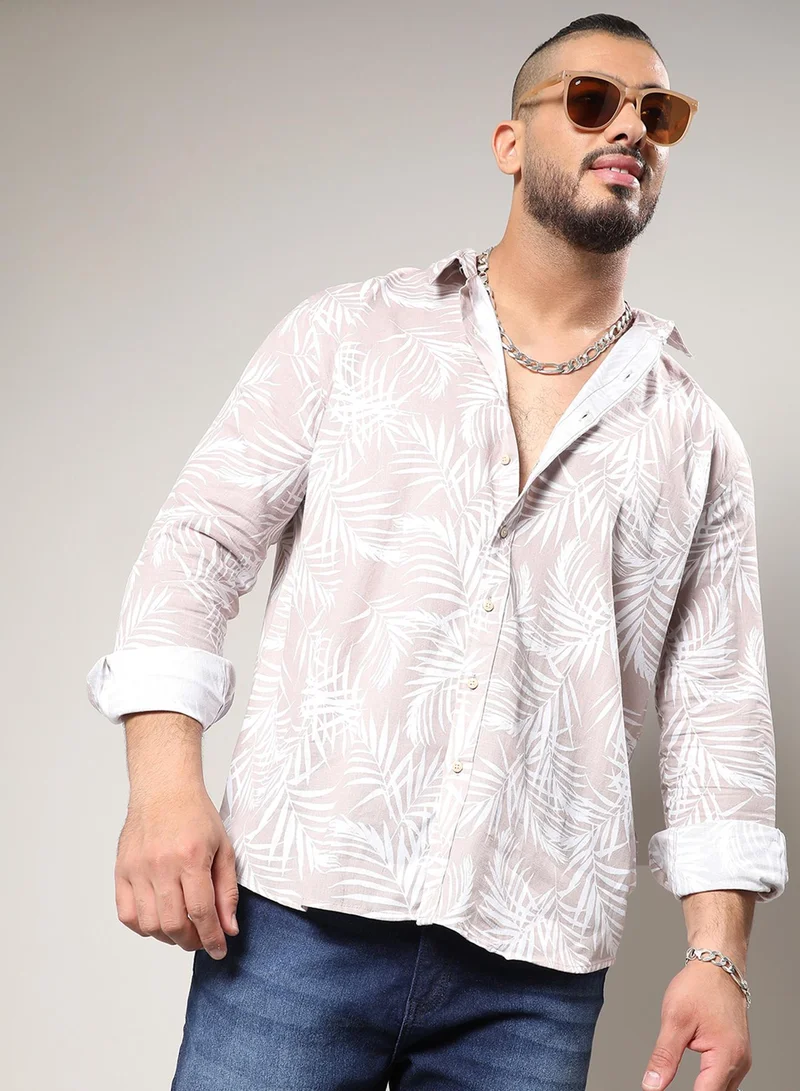 Instafab Plus Instafab Plus Men's Beige Pinstriped Shirt For Casual Wear | Spread Collar | Long Sleeve | Button Closure | Rayon Flex Shirt Crafted With Comfort Fit For Everyday Wear