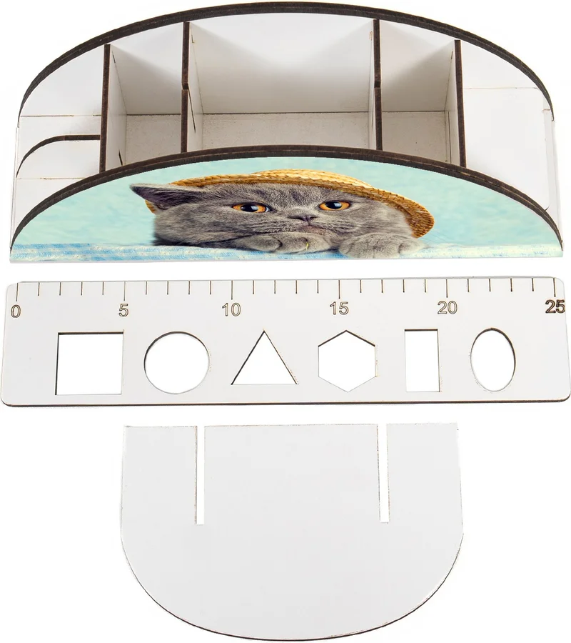 Notpa Wooden Vip Cat in Hat Rainbow Ruler Desktop Pen Holder Organizer for Kids VIP124