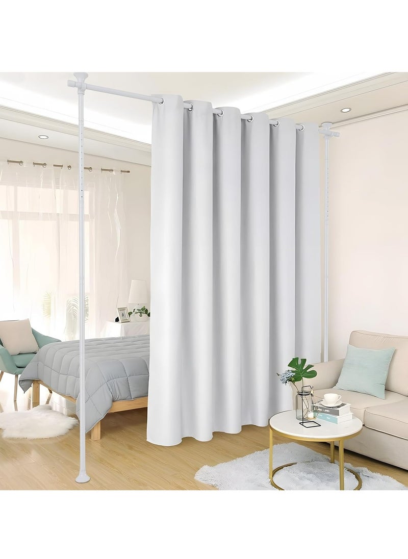 XiuWoo 2 Pack Adjustable Freestanding Room Divider, Drilling Free Tension Curtain Rods, Floor to Ceiling Wall Divider Rod, Heavy Duty Partition Dividers with 2.7*2m Hanging Curtains  - Image 1