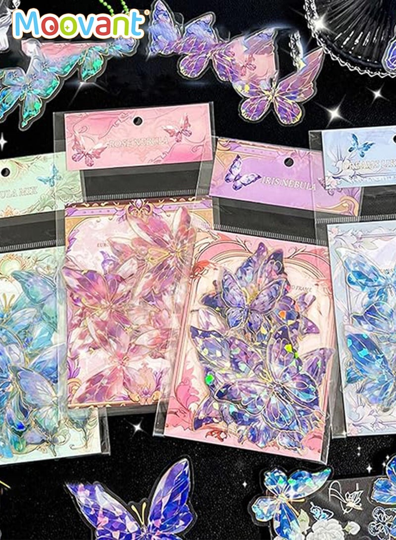 Moovant 8 Sheets 3D Butterfly Stickers, Aesthetic Journaling Scrapbook Stickers, Shiny Transparent Waterproof Resin Gold Foil Stickers for Journals, Planners and Laptops  - Image 1