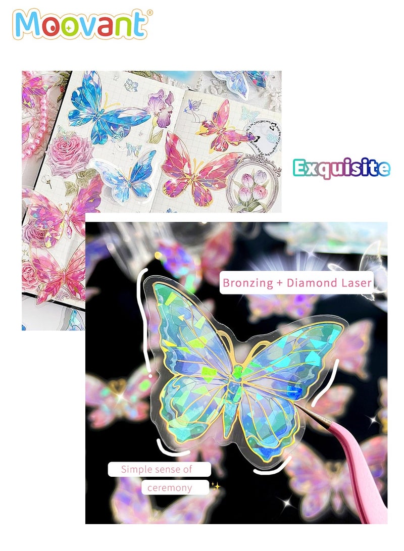 Moovant 8 Sheets 3D Butterfly Stickers, Aesthetic Journaling Scrapbook Stickers, Shiny Transparent Waterproof Resin Gold Foil Stickers for Journals, Planners and Laptops  - Image 2