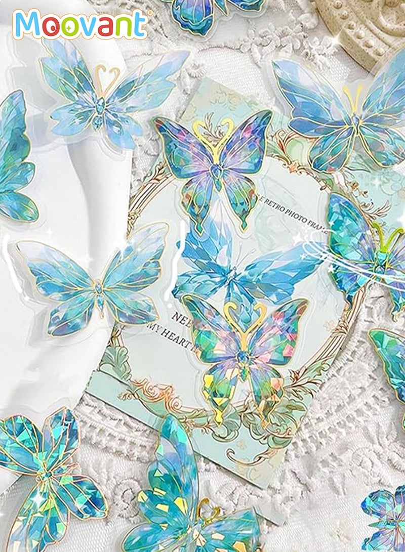 Moovant 8 Sheets 3D Butterfly Stickers, Aesthetic Journaling Scrapbook Stickers, Shiny Transparent Waterproof Resin Gold Foil Stickers for Journals, Planners and Laptops  - Image 3