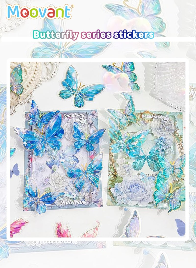 Moovant 8 Sheets 3D Butterfly Stickers, Aesthetic Journaling Scrapbook Stickers, Shiny Transparent Waterproof Resin Gold Foil Stickers for Journals, Planners and Laptops  - Image 4