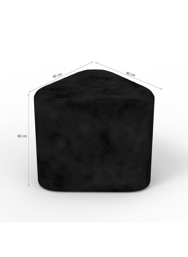 Triangular velvet ottoman footstool, linen-padded seat, ottoman for living room (black) - Image 2