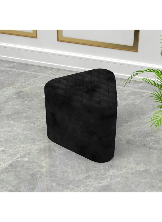 Triangular velvet ottoman footstool, linen-padded seat, ottoman for living room (black) - Image 1