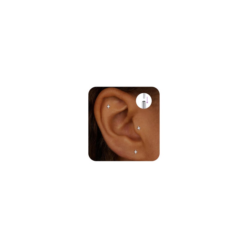 ShineRose Flat Back Stud Cartilage Tragus Helix Nose Piercing Earrings Jewelry For Women Conch Threadless 18G Titanium Surgical Steel Hypoallergenic 14K Gold plated CZ Silver Small Tiny Studs (Silver, Star) - Image 1